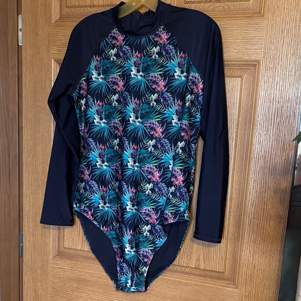Kyodan Navy and Floral Long Sleeve Swimsuit